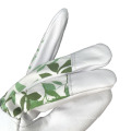 Goat Leather Palm Printed Cotton Back Rubberized Safety Cuff Garden Work Gloves